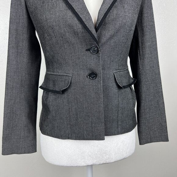Halogen Blazer Women 0 Petite Black White Button Up Career Jacket Shoulder Pads - Picture 8 of 14